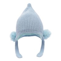 H642-B: Blue Chenille Knit Hat w/Pom Poms (0-12m)
